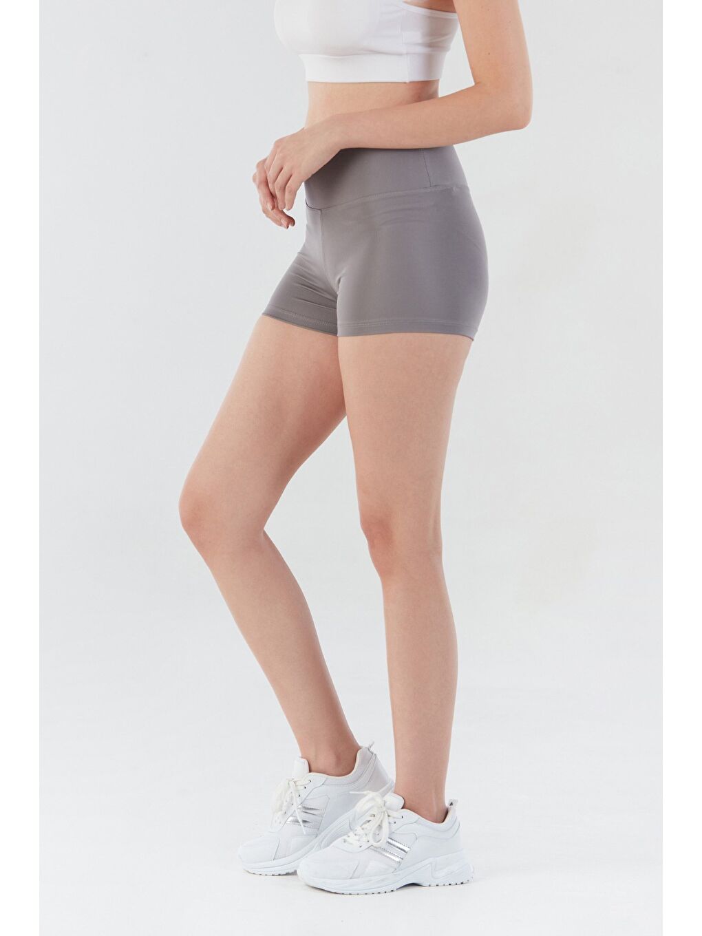 Gri Active Yazı Baskılı Dalgıç Kumaş Biker Tayt-2