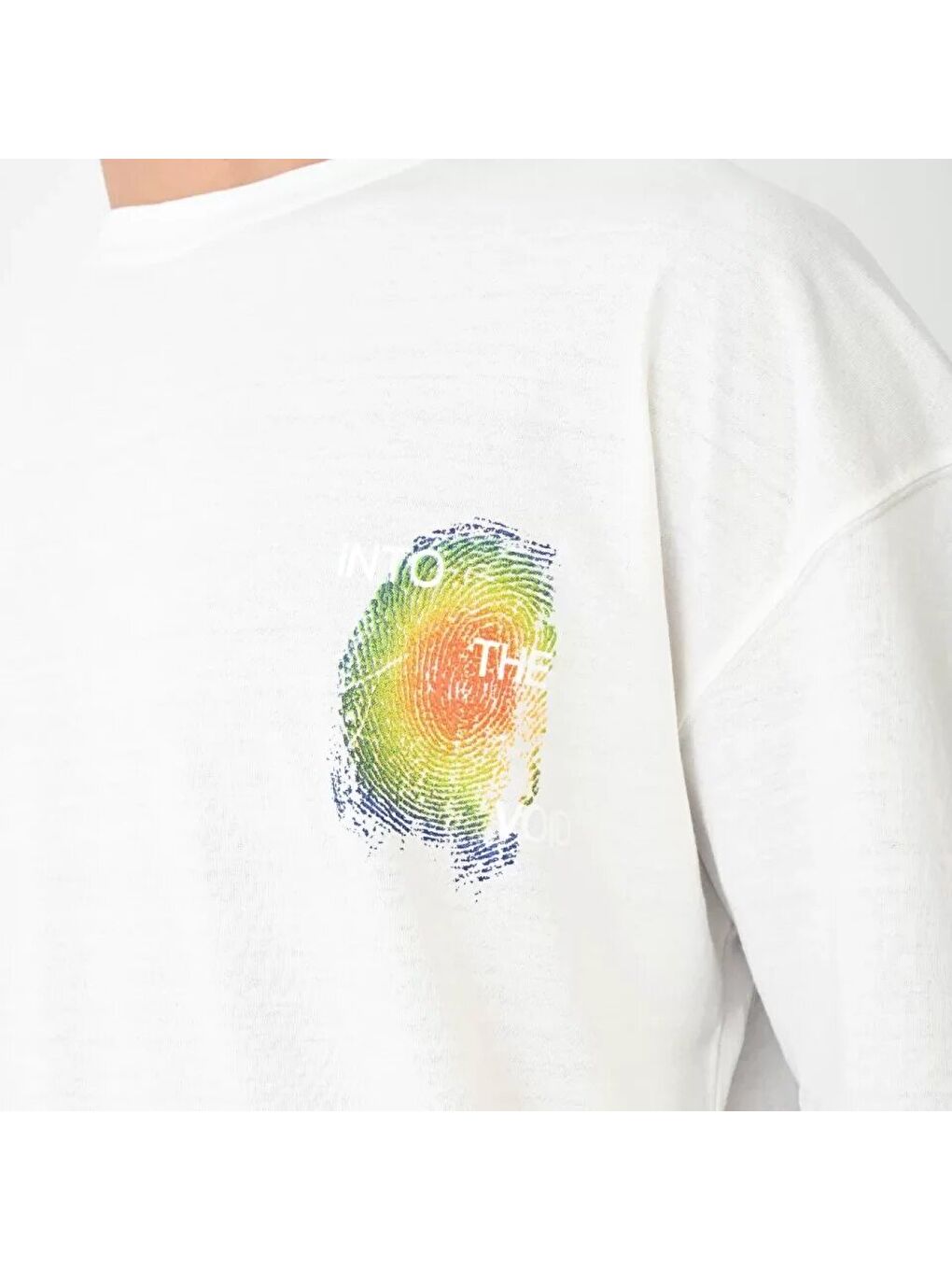 Unisex Bisiklet Yaka Baskılı Oversize T-Shirt - Beyaz-3