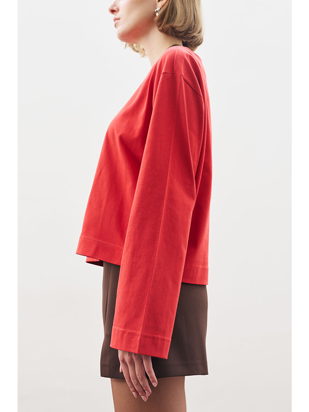 Kayık Yaka Uzun Kol Tshırt Kırmızı-2