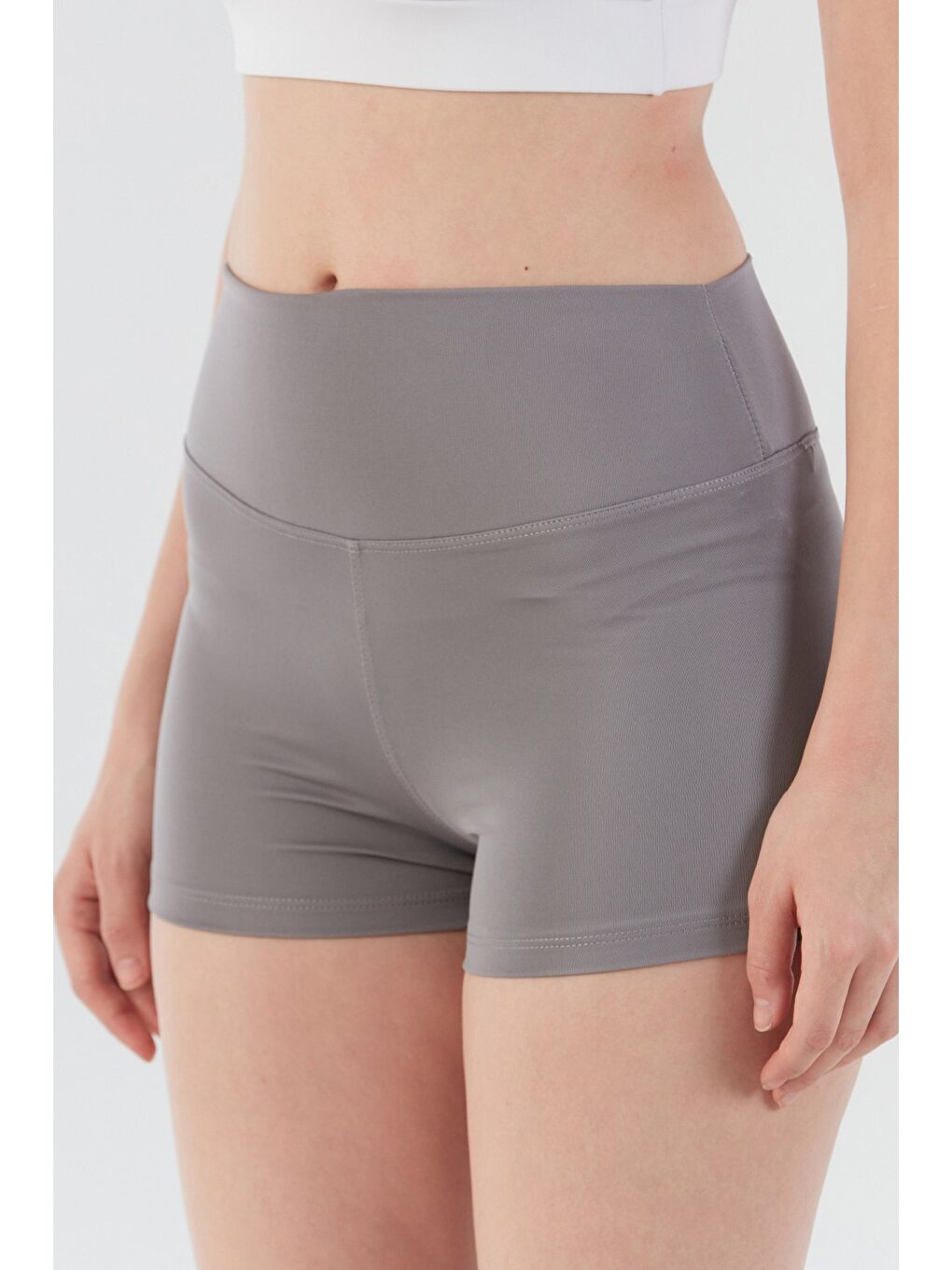 Gri Active Yazı Baskılı Dalgıç Kumaş Biker Tayt-4