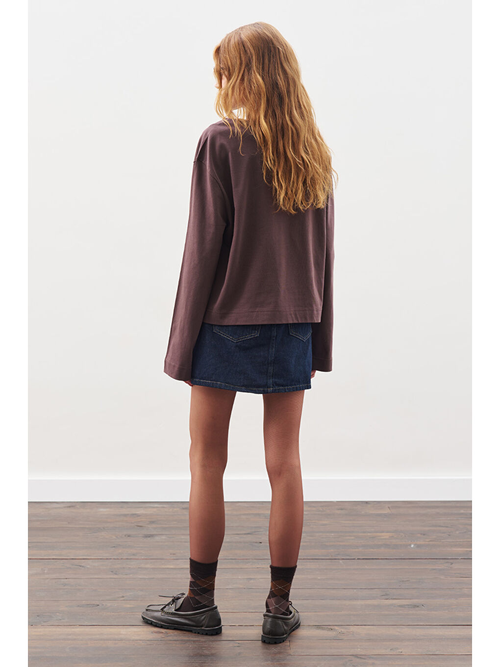 Kayık Yaka Uzun Kol Tshırt Kahverengi-6