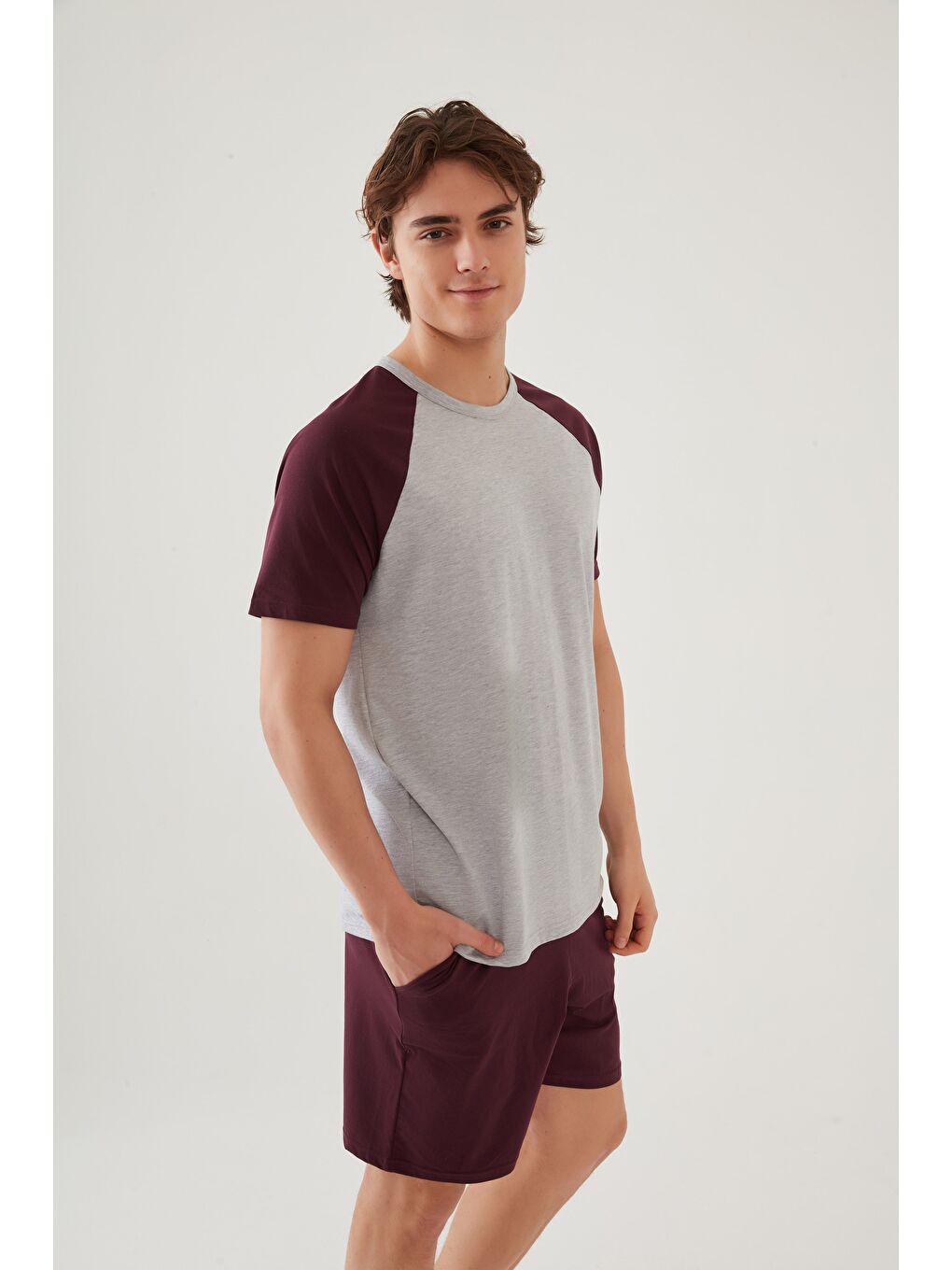 Haki Erkek Pamuklu Cep Detaylı Reglan %100 Pamuk Kol Pijama Takımı-3