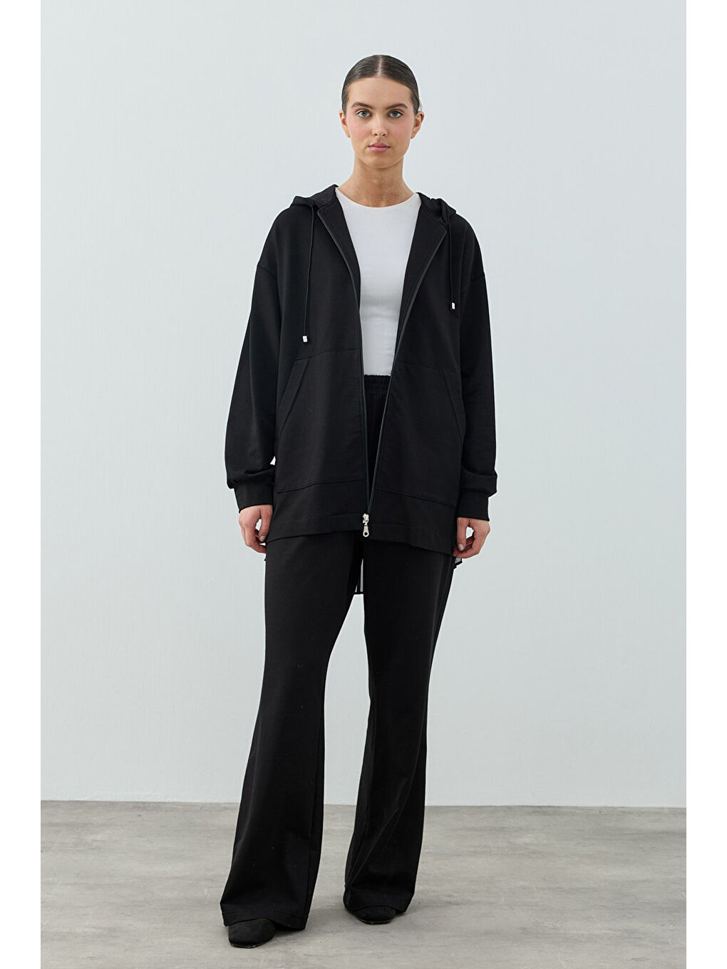 Pilise Şifon Detay Ceket Pantolon Takım 1624 Siyah-1