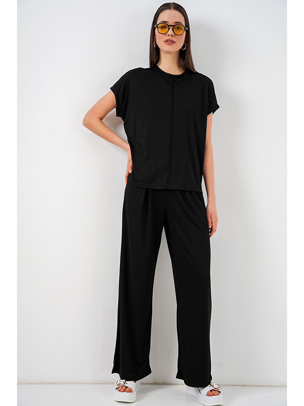 Kadın Örme Bluz Pantolon İkili Takım 30085 - Siyah