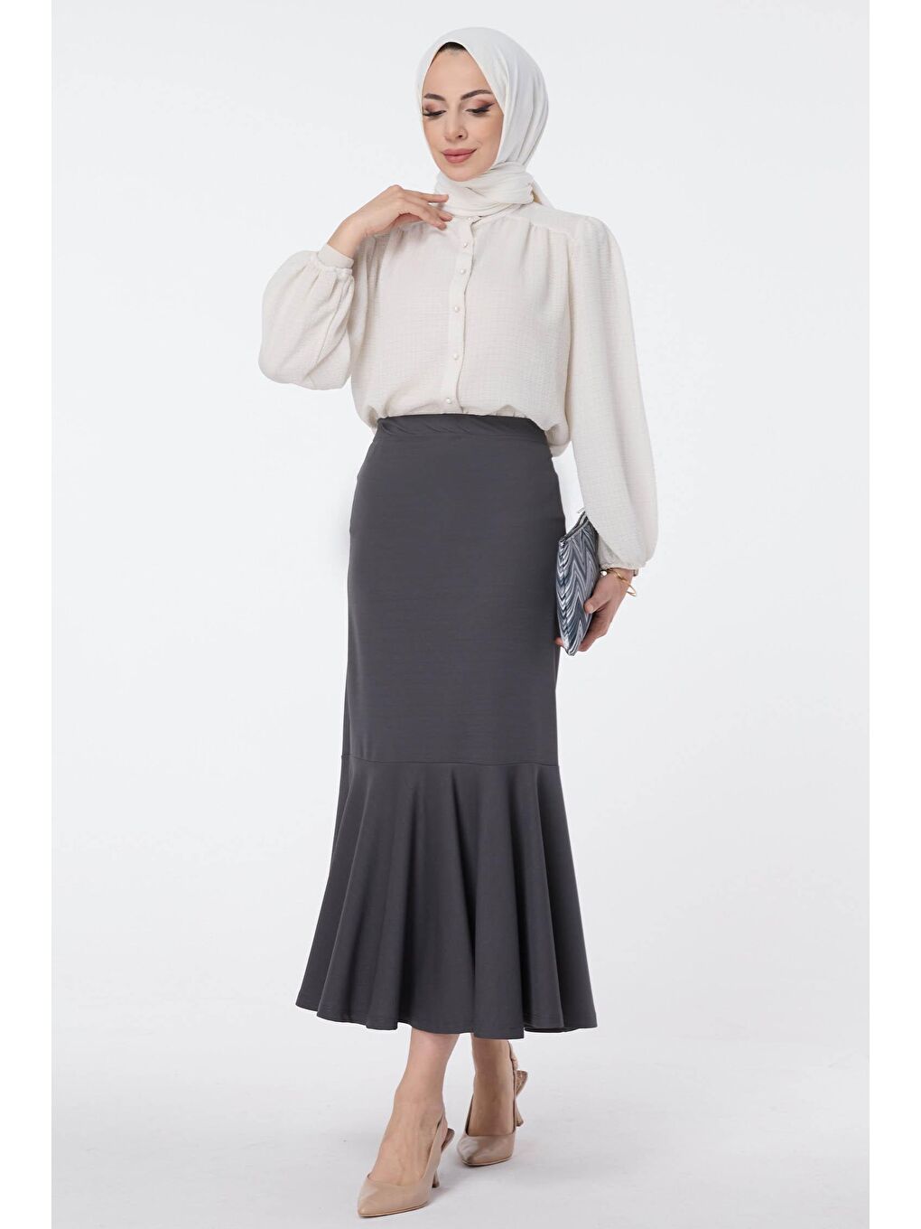 Antrasit Kadınmidi Boy Etek - 2364