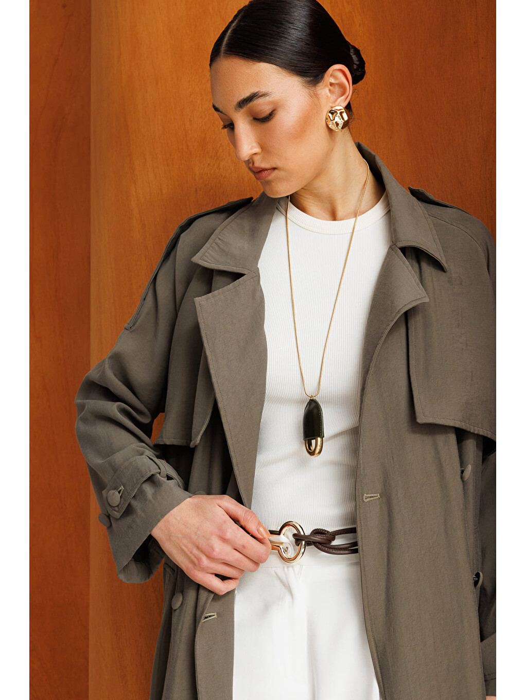 Hakı Oversize Haki Lyocell Trençkot-4