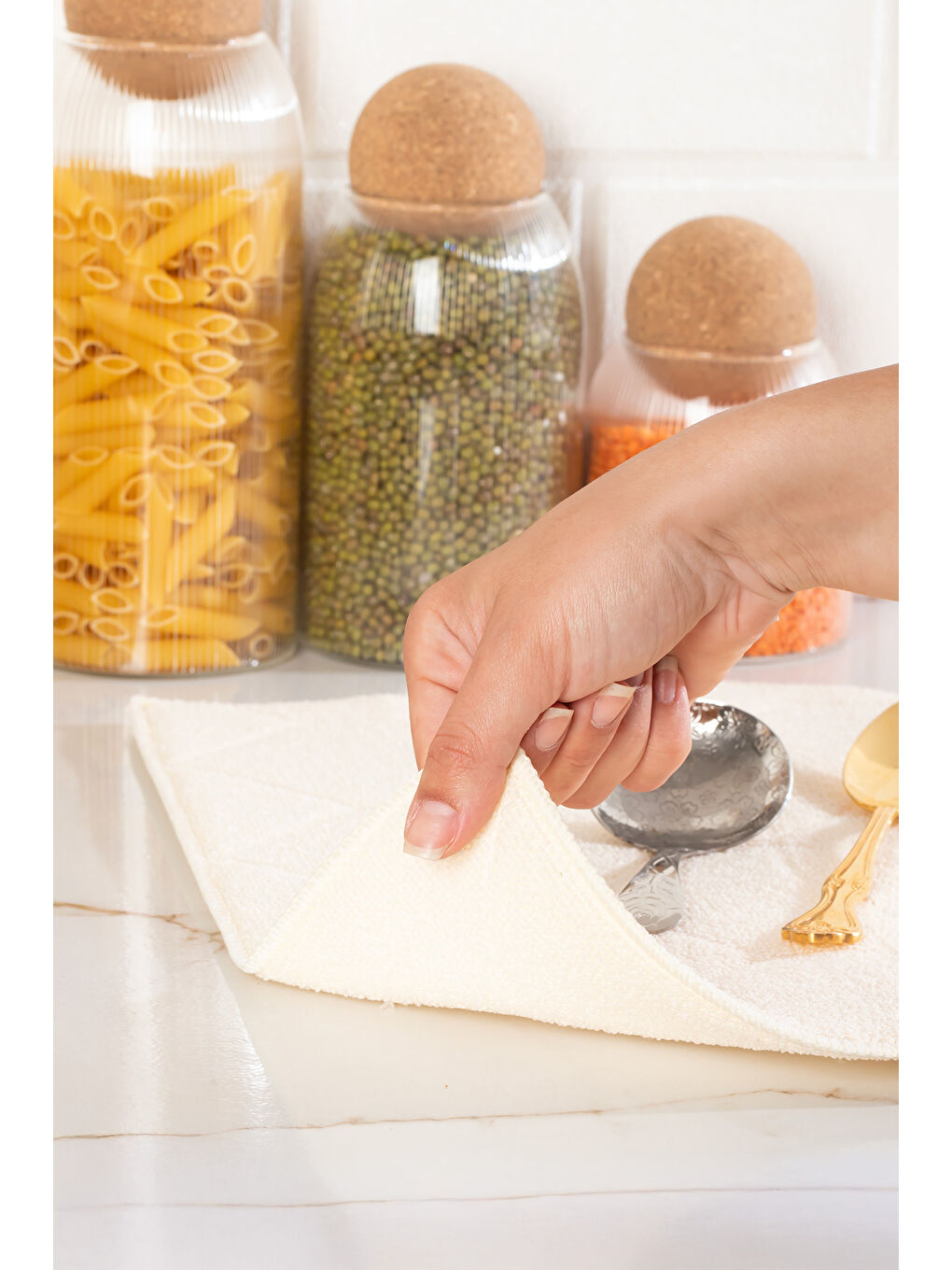 Ekru 3139-1 2li Mikrofiber Tezgah Üstü Kurutma Matı Kurulama Bezi Süper Emici Bulaşıklık Krem-1