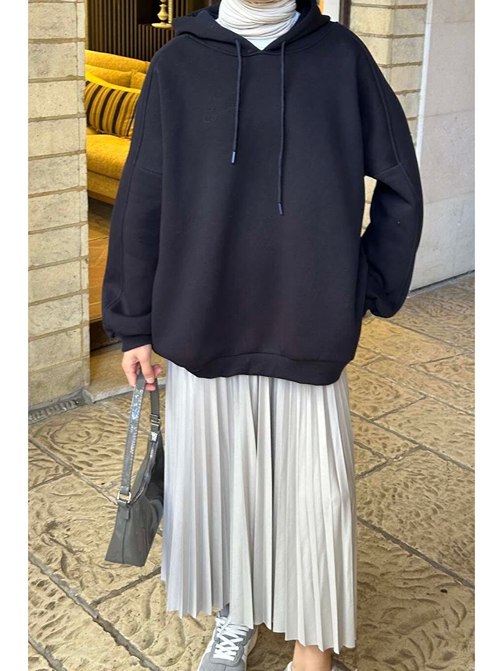 Kapüşonlu Oversize Yan Cepli Sweat Lacivert-2