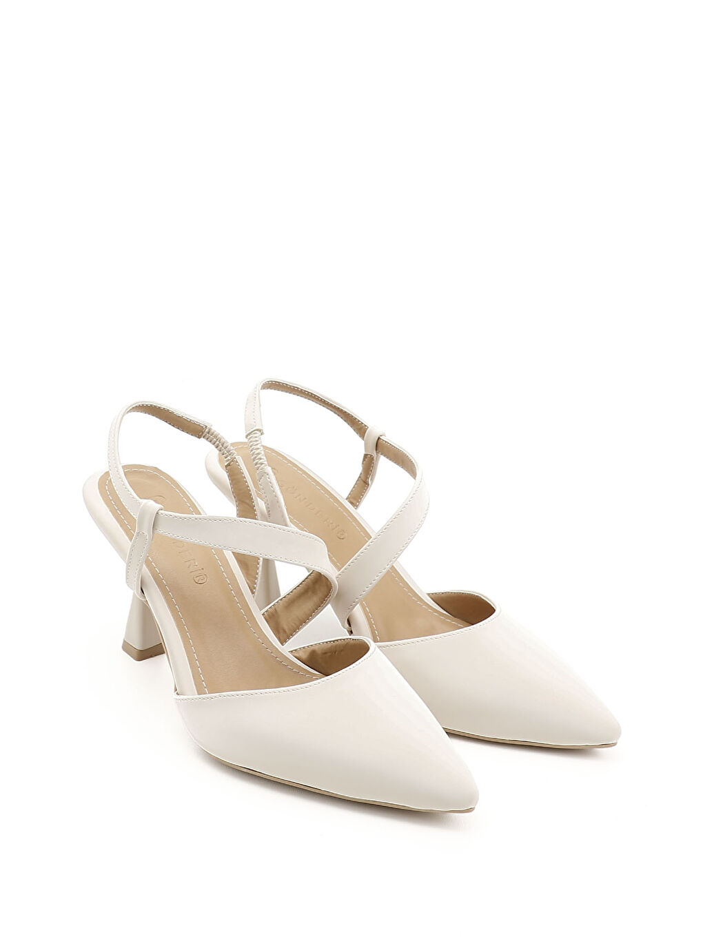 Bej Kadın TEN Sivri Burun Kadeh Ökçe Arkası Açık Ayakkabı-1