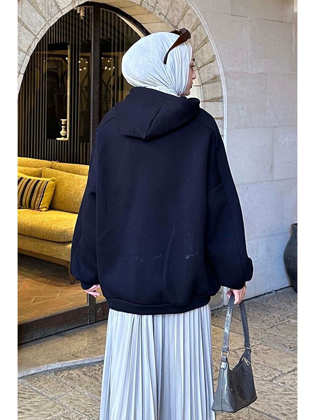 Kapüşonlu Oversize Yan Cepli Sweat Lacivert-3