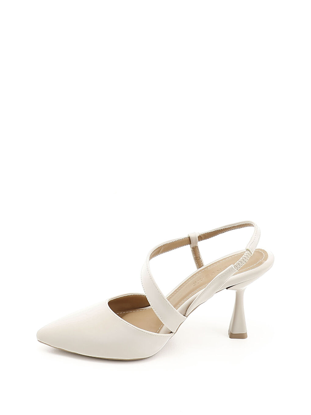 Bej Kadın TEN Sivri Burun Kadeh Ökçe Arkası Açık Ayakkabı-2