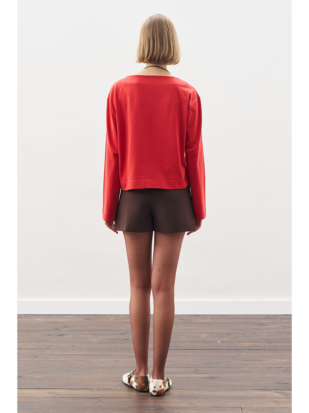 Kayık Yaka Uzun Kol Tshırt Kırmızı-5