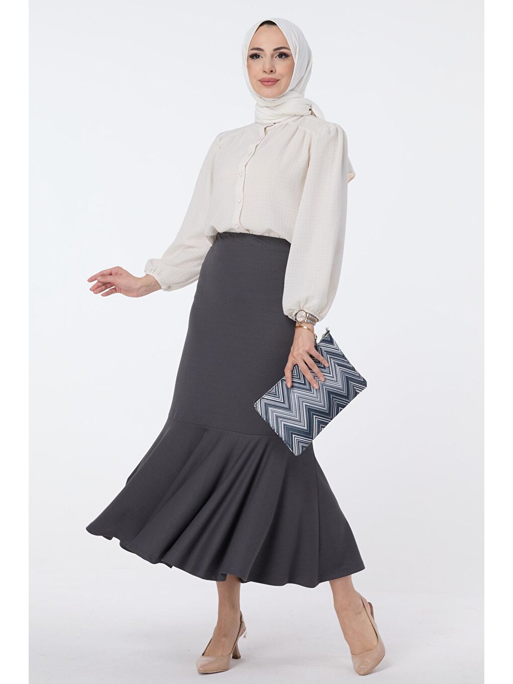 Antrasit Kadınmidi Boy Etek - 2364-1