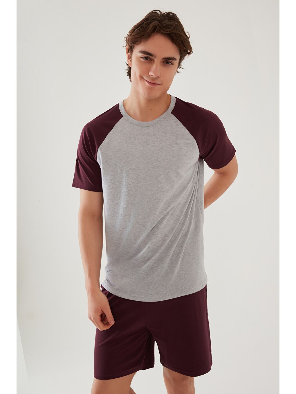 Haki Erkek Pamuklu Cep Detaylı Reglan %100 Pamuk Kol Pijama Takımı-4