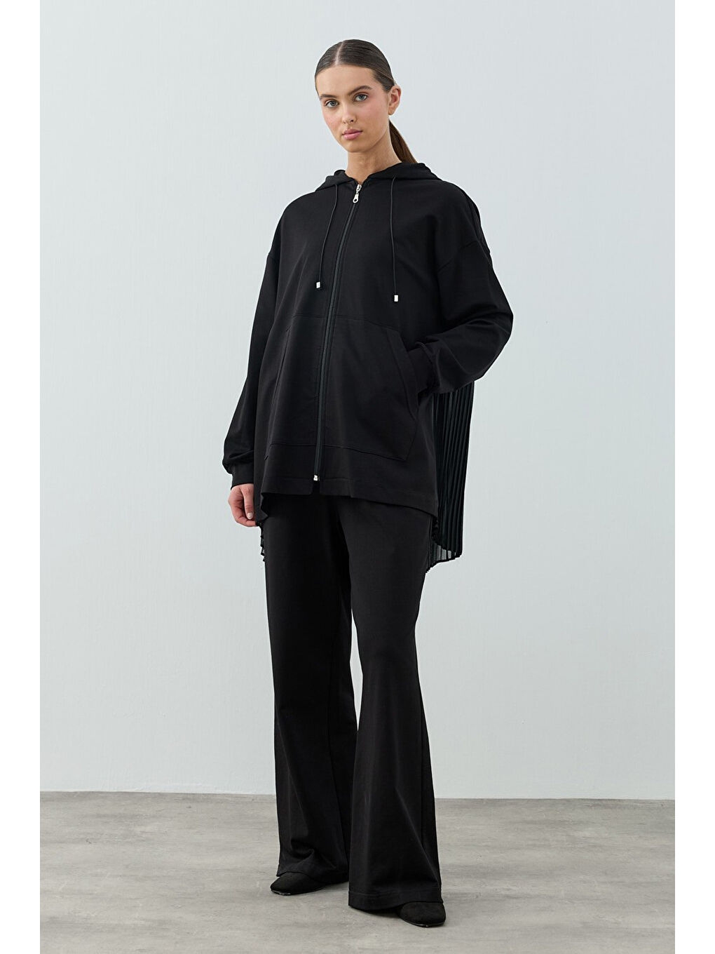 Pilise Şifon Detay Ceket Pantolon Takım 1624 Siyah-4