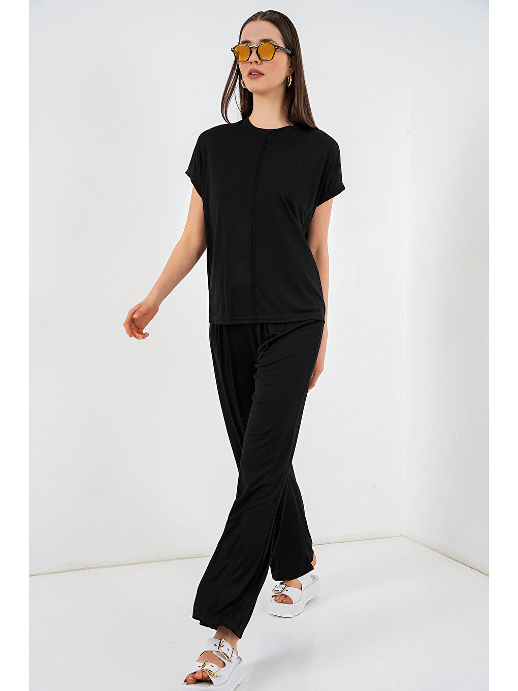 Kadın Örme Bluz Pantolon İkili Takım 30085 - Siyah-2