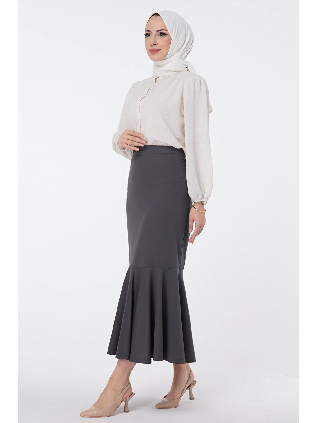 Antrasit Kadınmidi Boy Etek - 2364-2