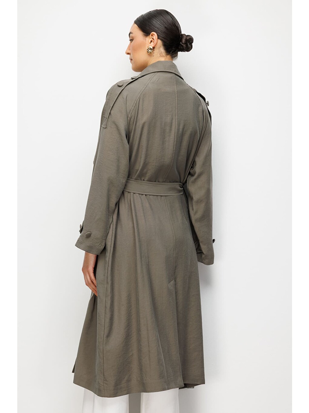 Hakı Oversize Haki Lyocell Trençkot-7