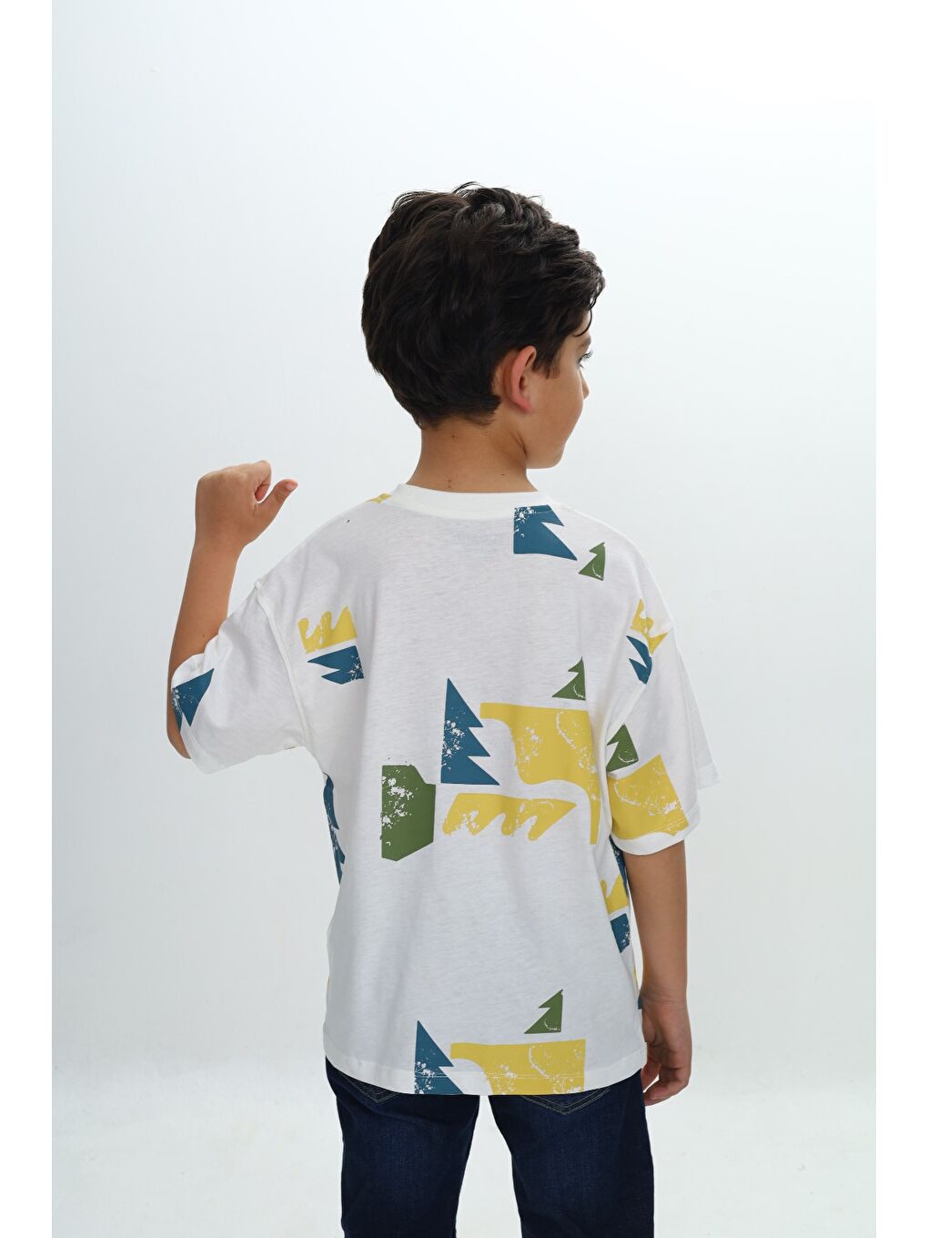 Ekru Erkek Çocuk Renkli Grafik Baskılı Tişört-3