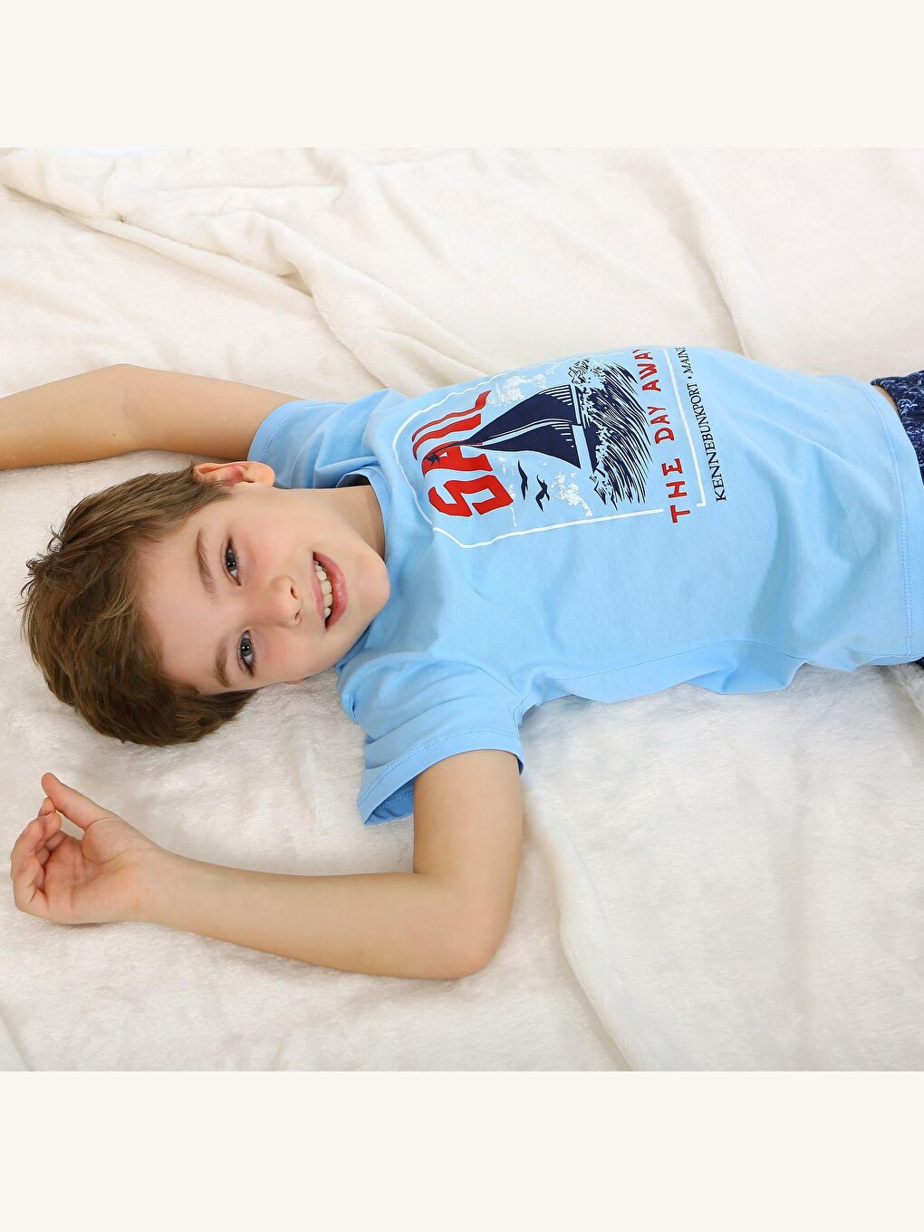 Mavi Erkek Çocuk Kısa Kollu %100 Pamuklu Pijama Takımı Sail-6