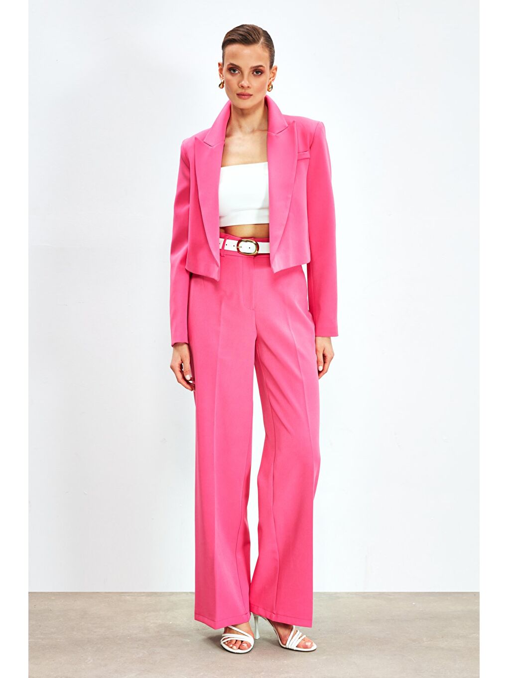 Klasik Bol Paça Pantolon - Pembe-1