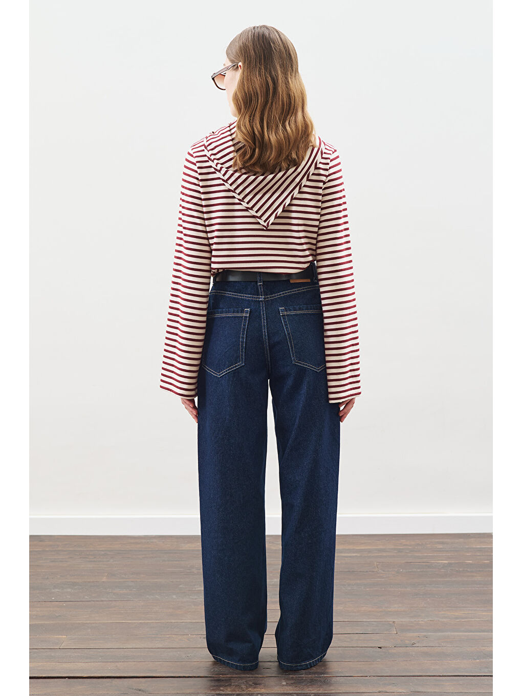 Şal Detaylı Çizgili Tshırt Bordo-4