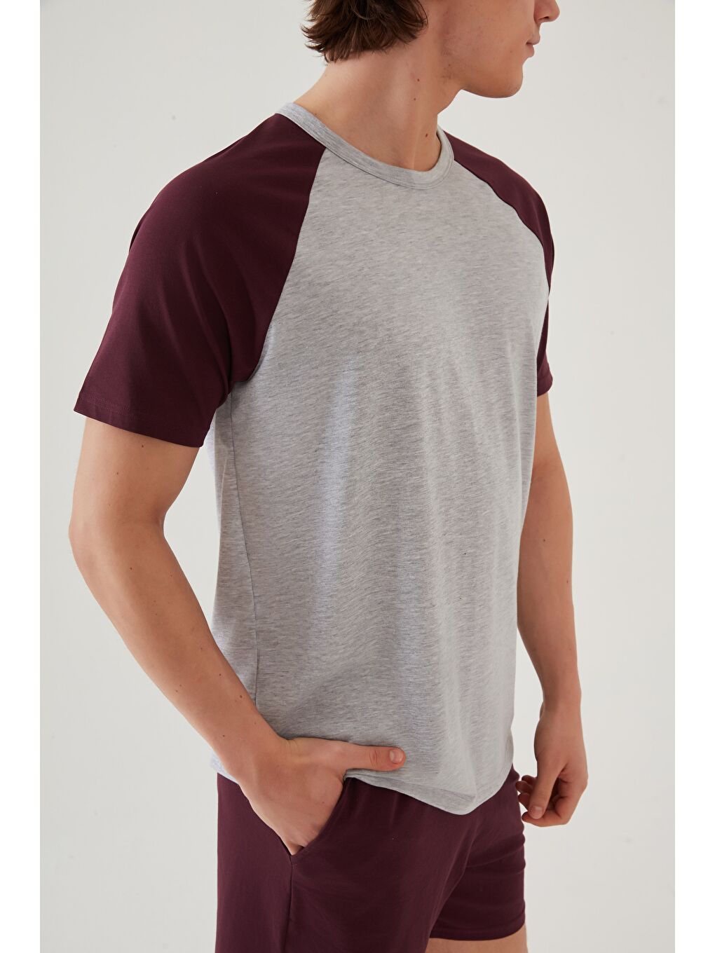 Haki Erkek Pamuklu Cep Detaylı Reglan %100 Pamuk Kol Pijama Takımı-5