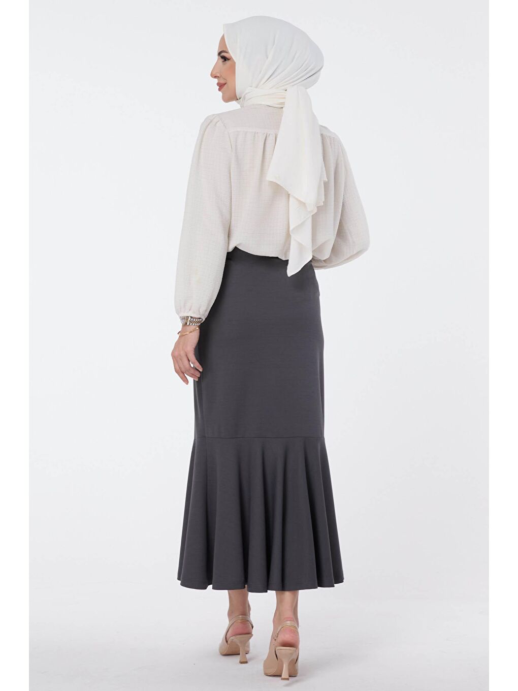 Antrasit Kadınmidi Boy Etek - 2364-3