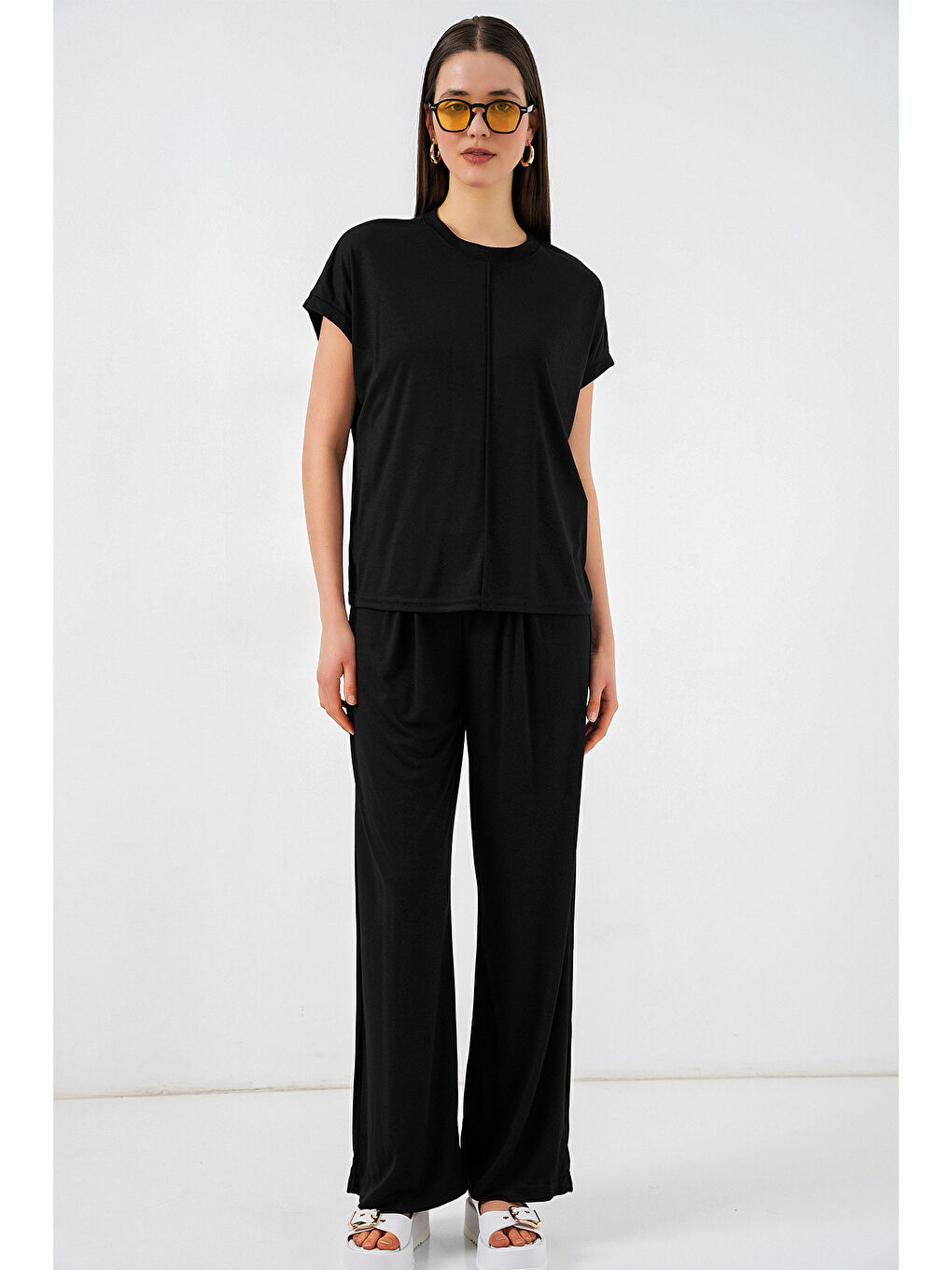 Kadın Örme Bluz Pantolon İkili Takım 30085 - Siyah-4