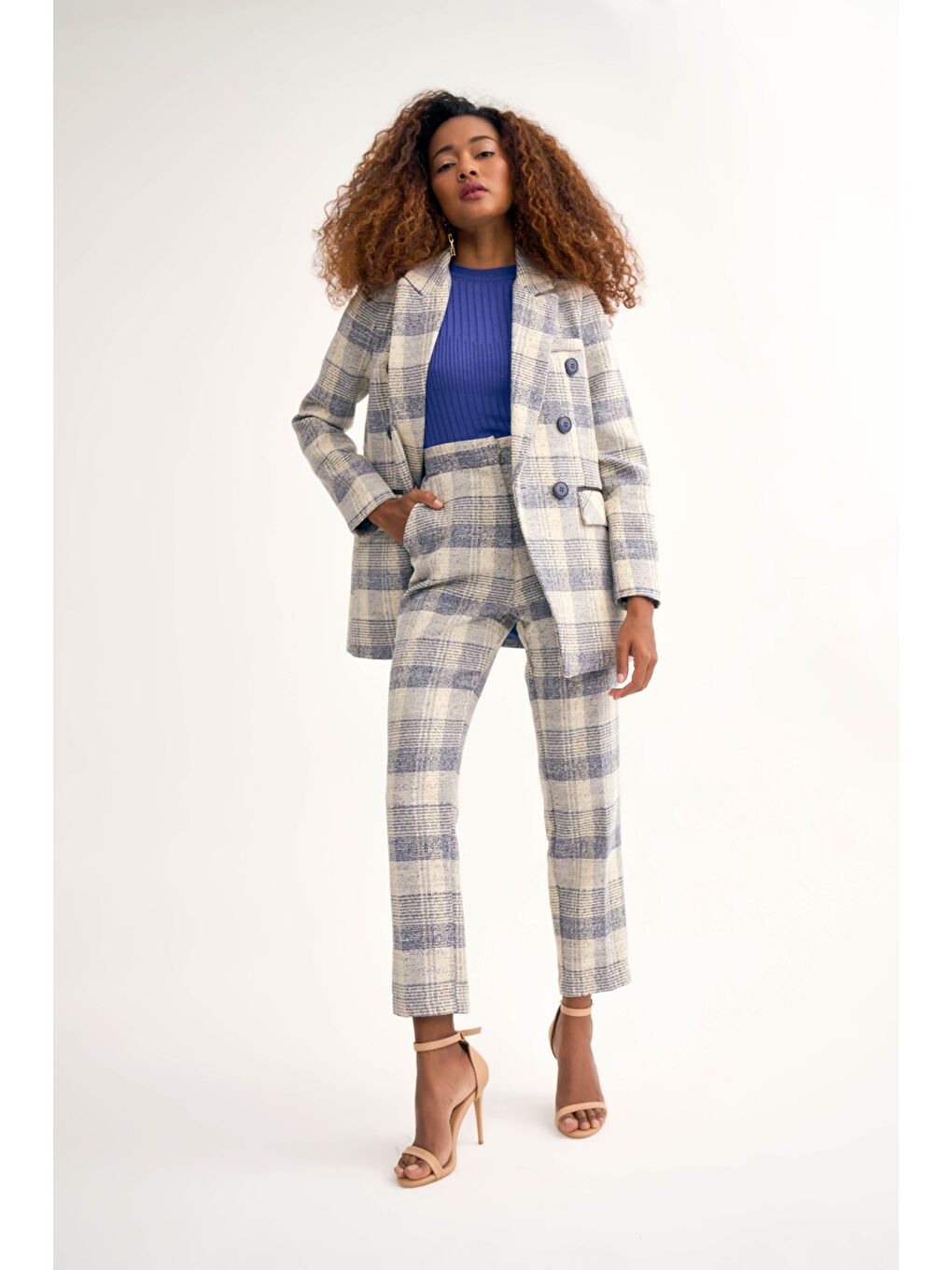 Mavi Ekose Desen Tüvit Pantolon - Sax Mavİ-2