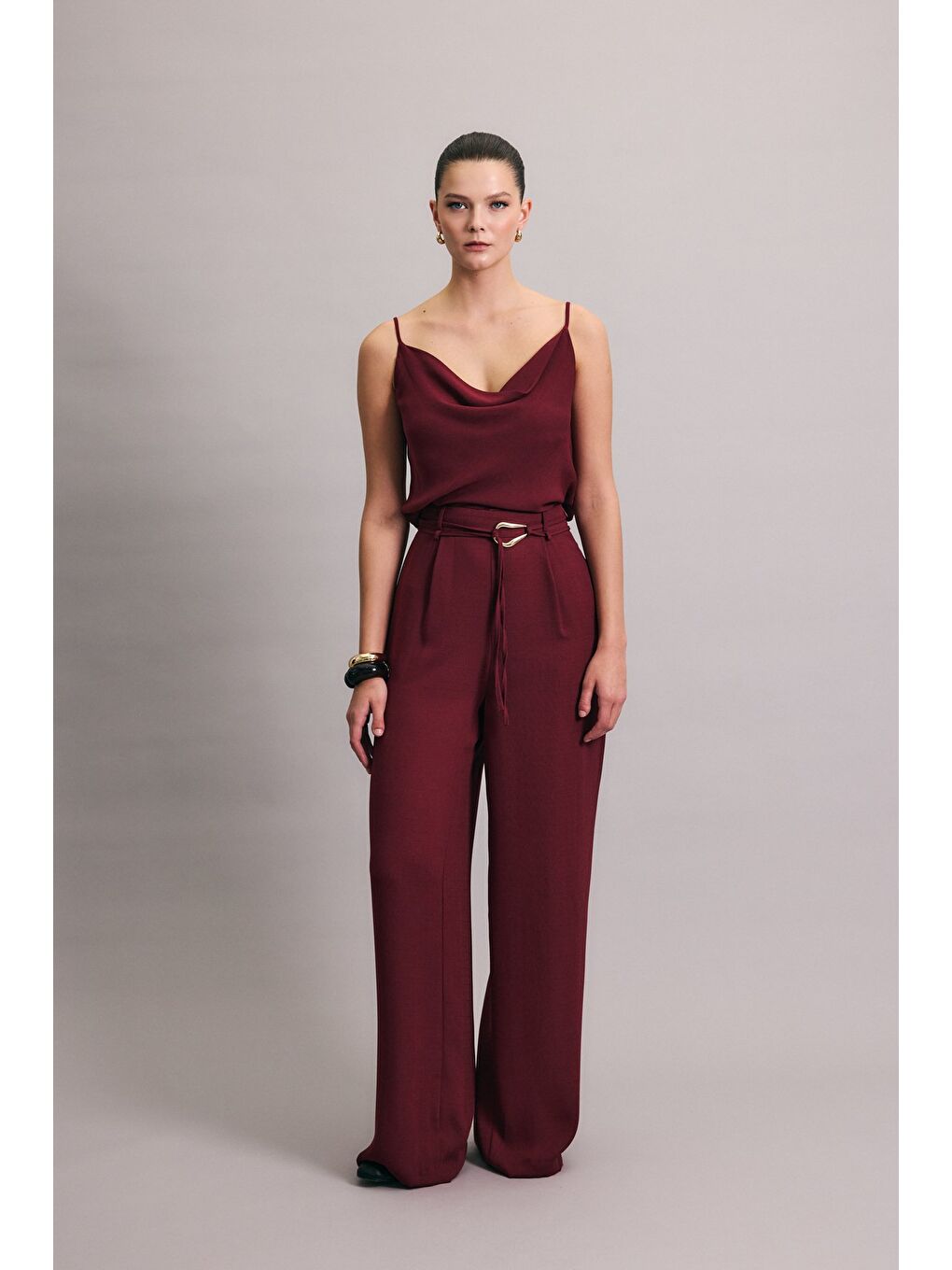 Kemerli Salaş Pantolon - Mürdüm-2