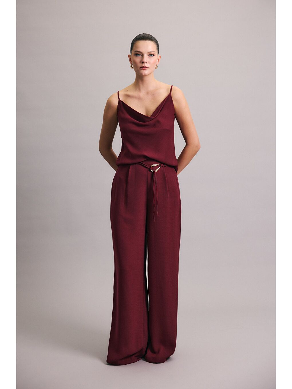 Kemerli Salaş Pantolon - Mürdüm-3