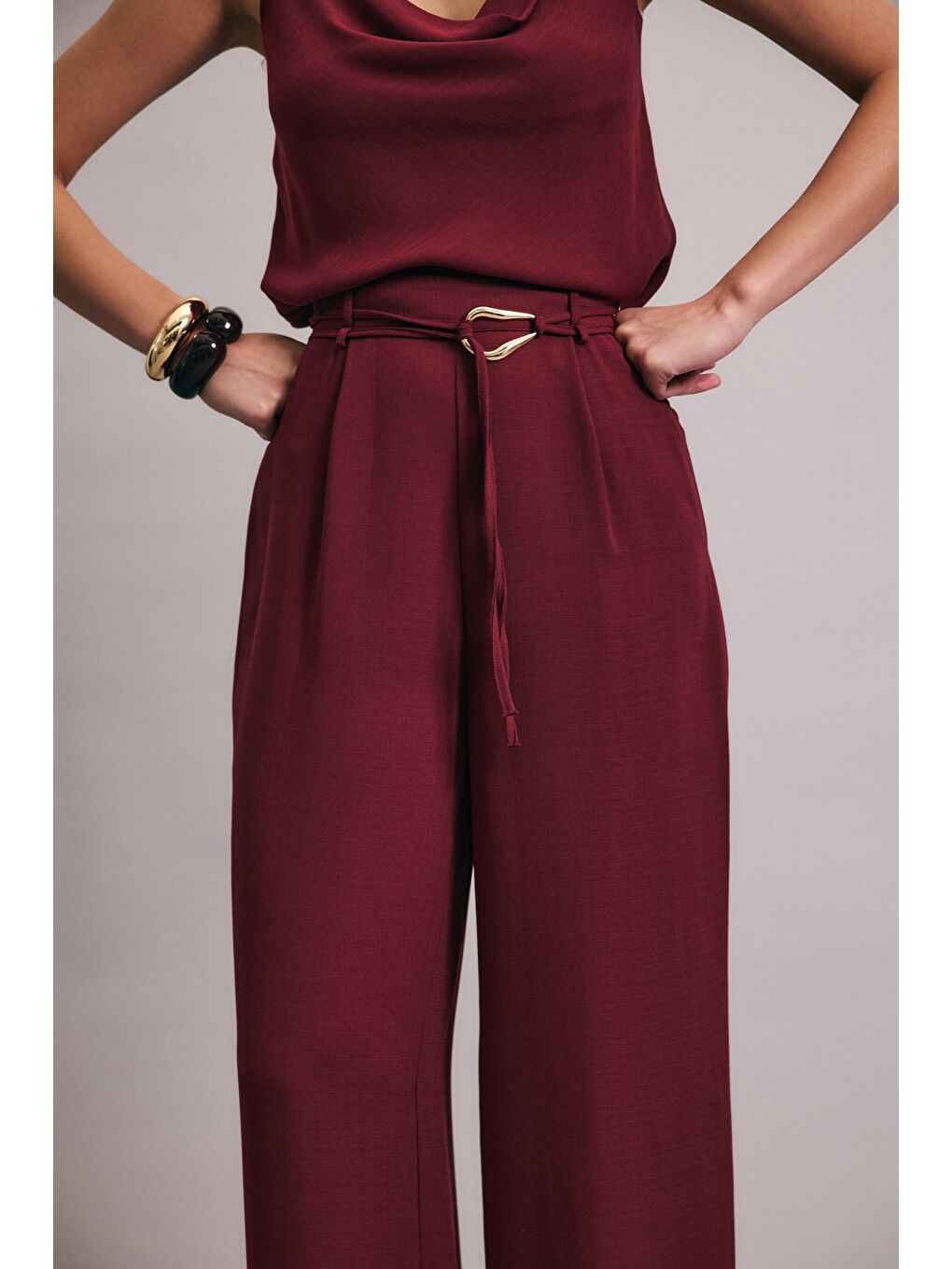 Kemerli Salaş Pantolon - Mürdüm-4