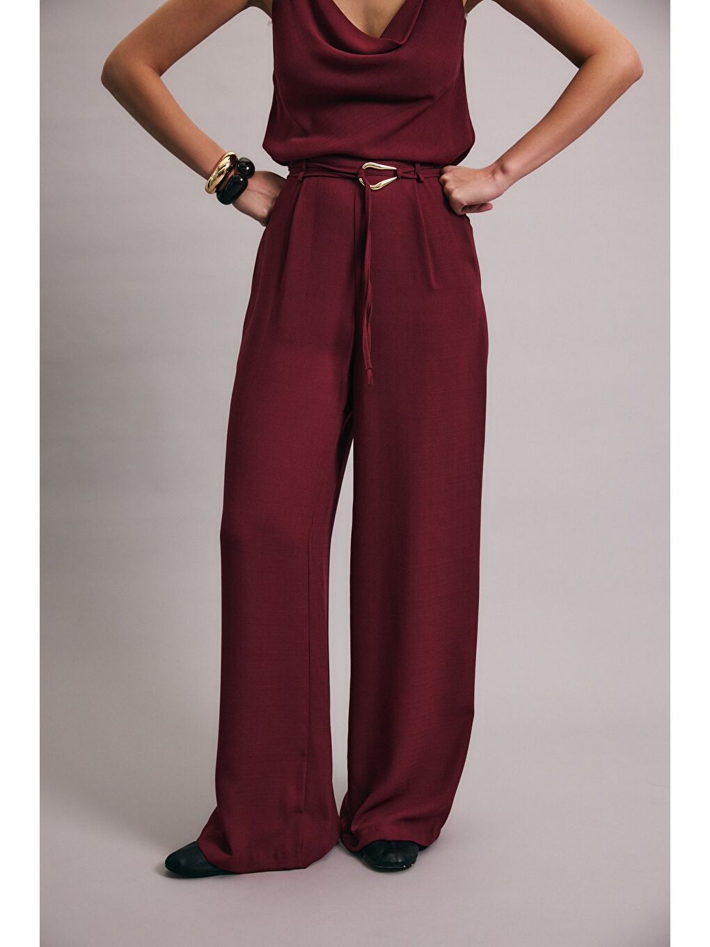 Kemerli Salaş Pantolon - Mürdüm-5