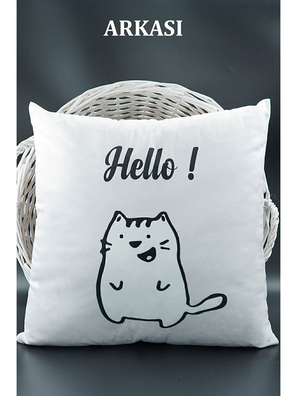 Beyaz Harfli Kırlent Kılıfı Kadife 43x43 Cm Çift Taraflı H Harfi Kedi Desenli Evlilik Teklifi Doğum Günü-1