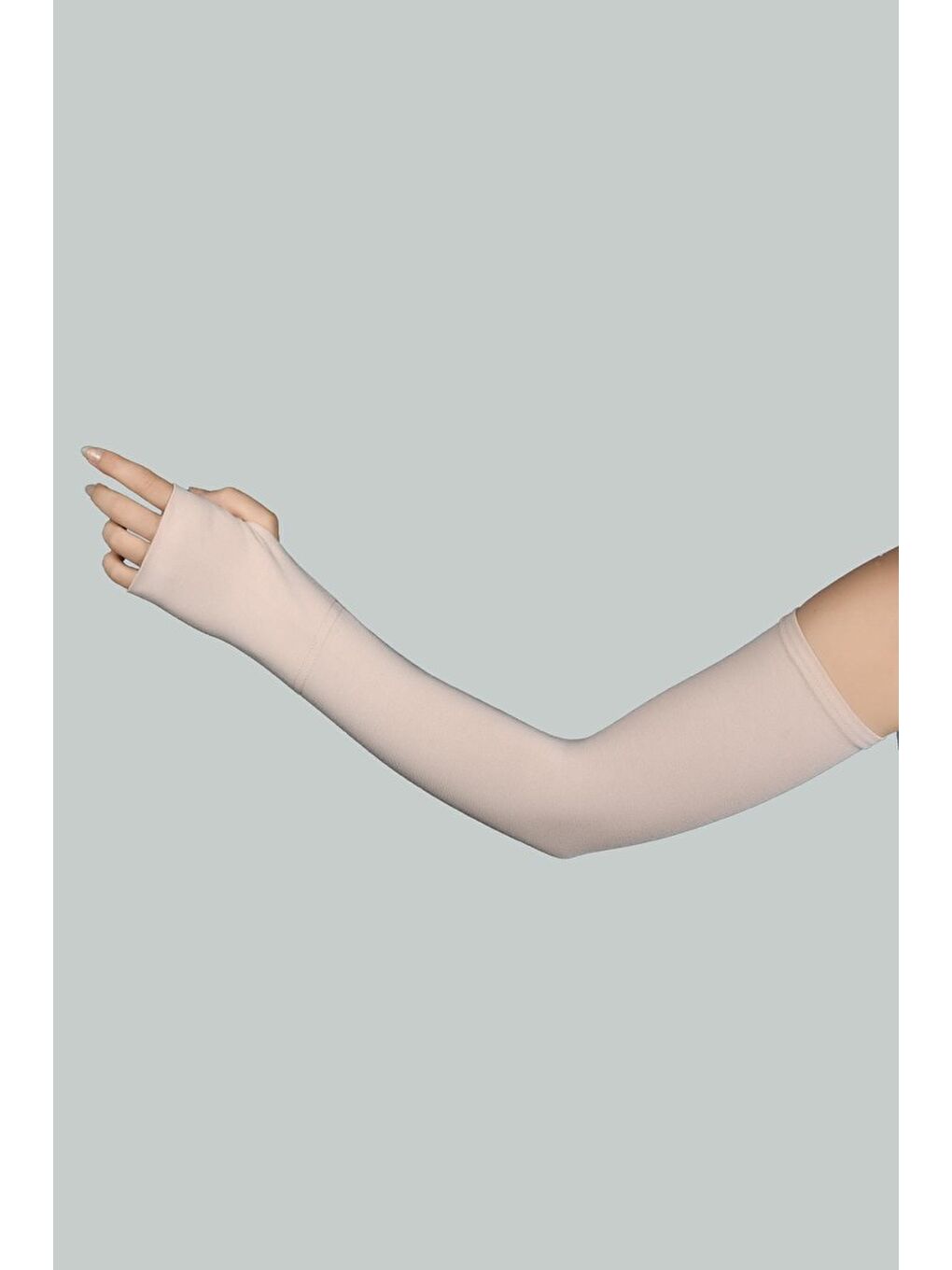 Bej Kesik Parmak Geçmeli Penye Tesettür Kolluk