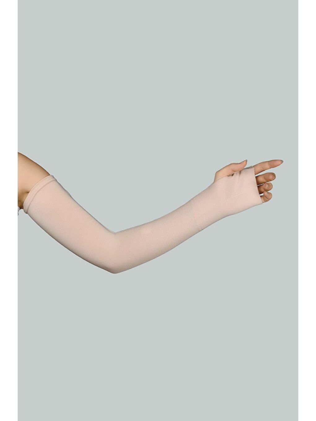 Bej Kesik Parmak Geçmeli Penye Tesettür Kolluk-1