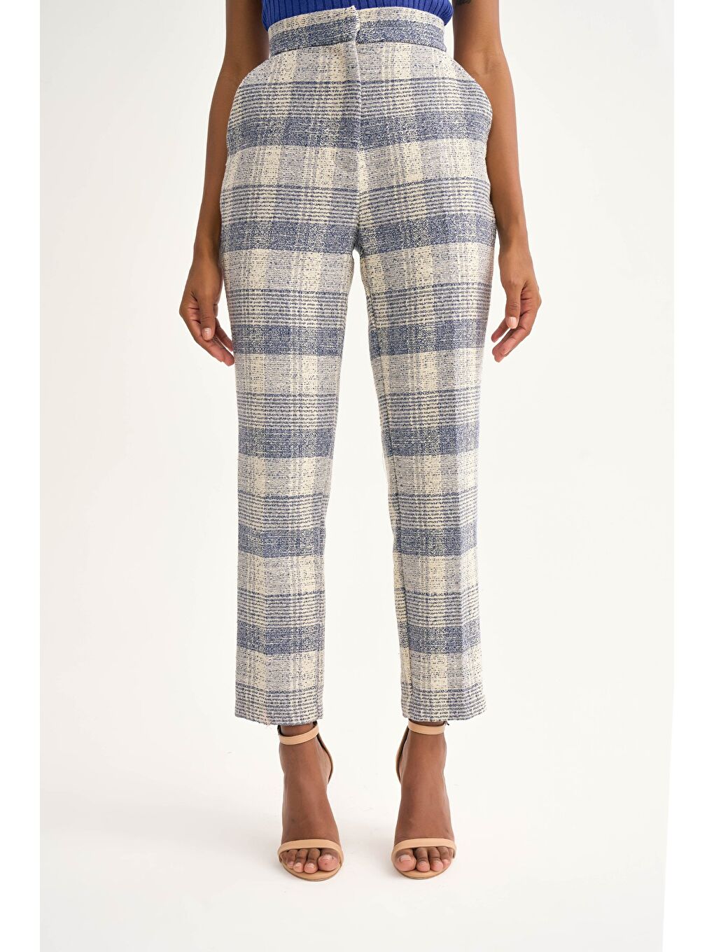 Mavi Ekose Desen Tüvit Pantolon - Sax Mavİ-3