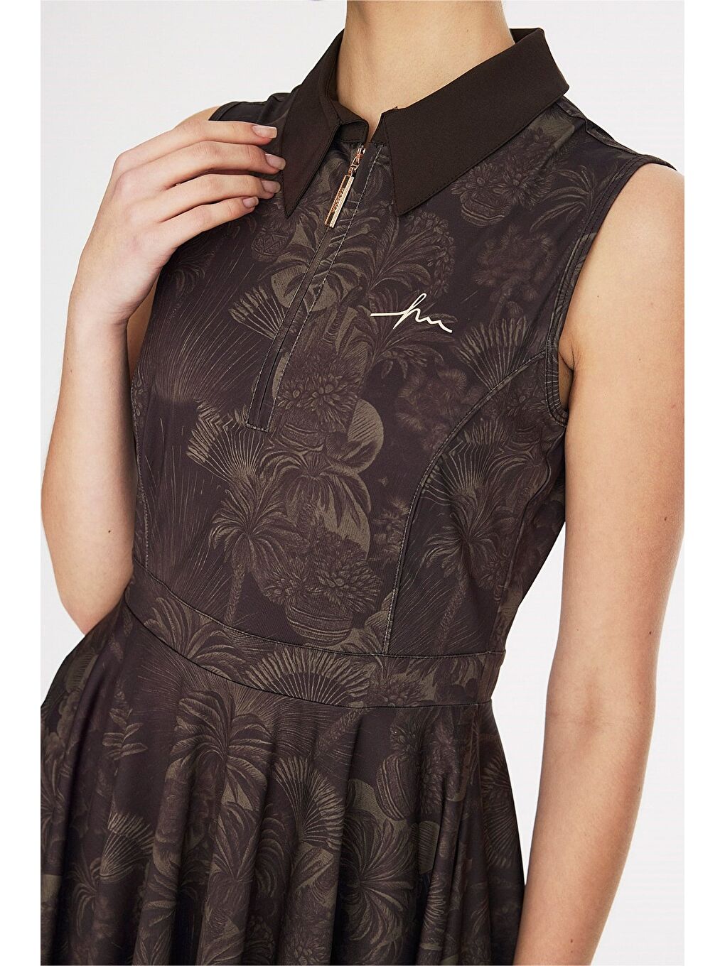 Vaha Koleksiyonu Desenli Gömlek Yaka Kahverengi 4 Parça Yarı Kapalı Mayo Takımı 5093-5