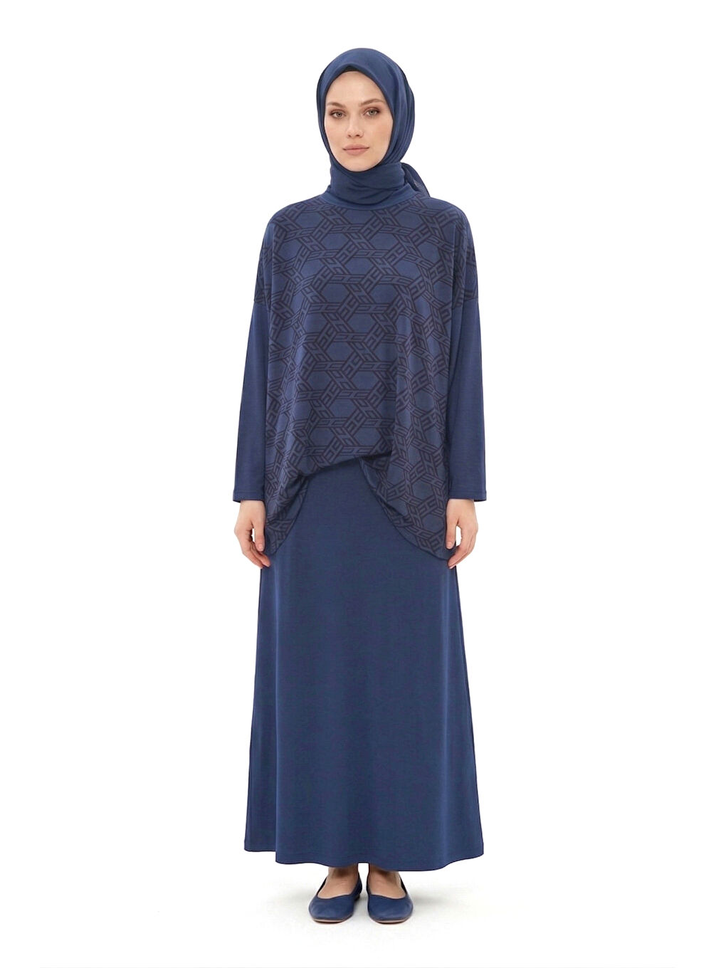 Desenli Detaylı Pantolonlu Takım 1058 İndigo