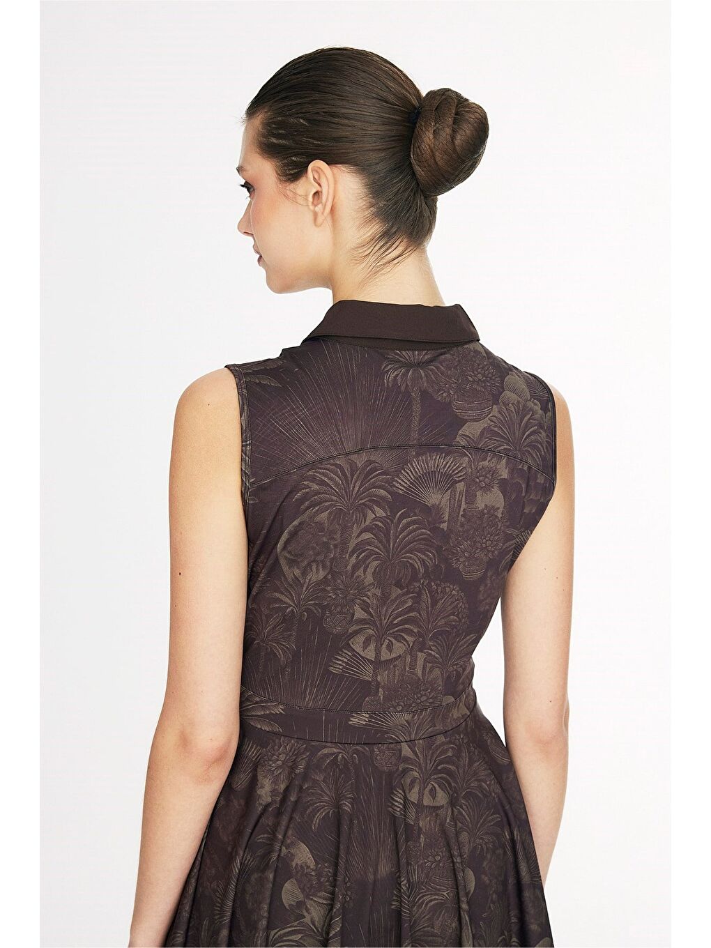 Vaha Koleksiyonu Desenli Gömlek Yaka Kahverengi 4 Parça Yarı Kapalı Mayo Takımı 5093-8