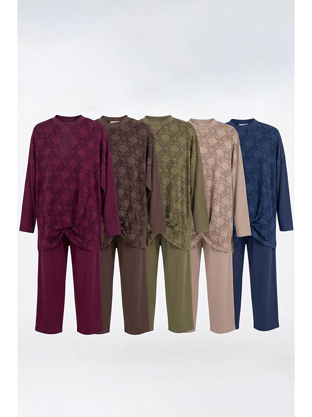 Desenli Detaylı Pantolonlu Takım 1058 İndigo-2