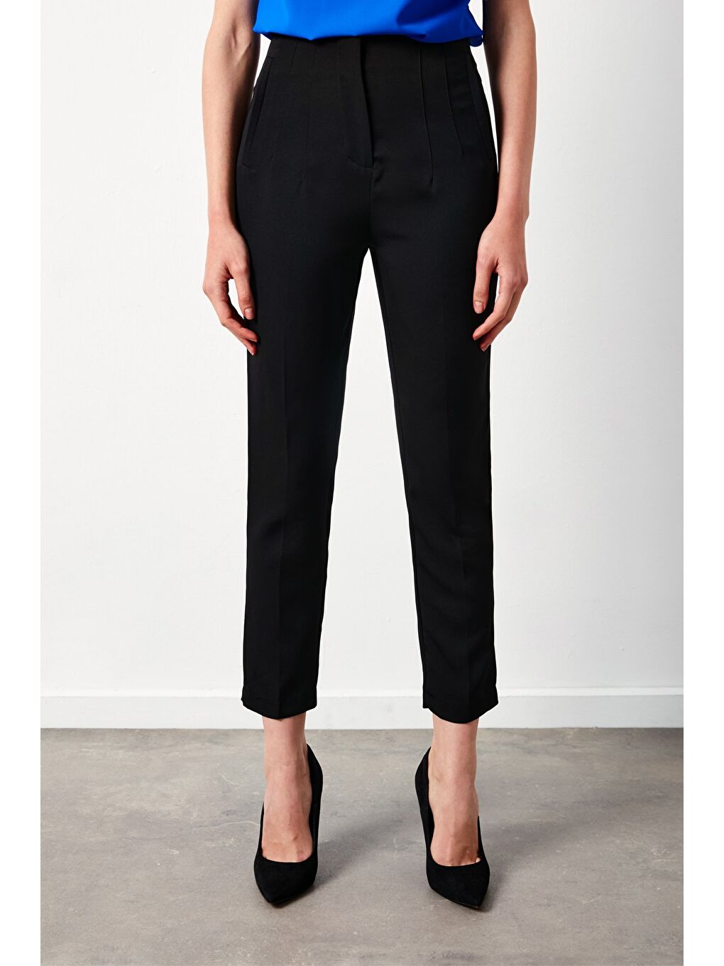 Yüksek Bel Pensli Pantolon - Siyah-2