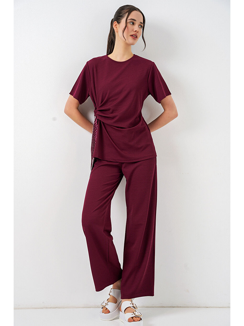 Kadın Yan Bağlamalı İkili Takım 30104 - Bordo-2
