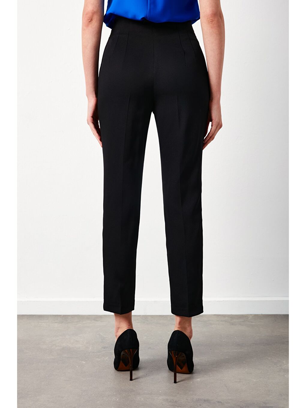 Yüksek Bel Pensli Pantolon - Siyah-3