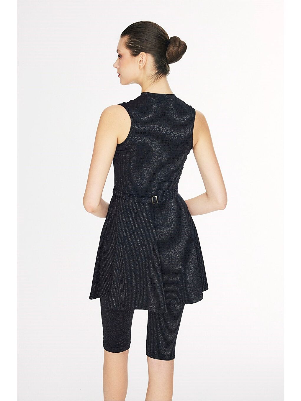 Vaha Koleksiyonu Simli Kumaş Siyah 4 Parça Yarı Kapalı Mayo Takımı 5079-4