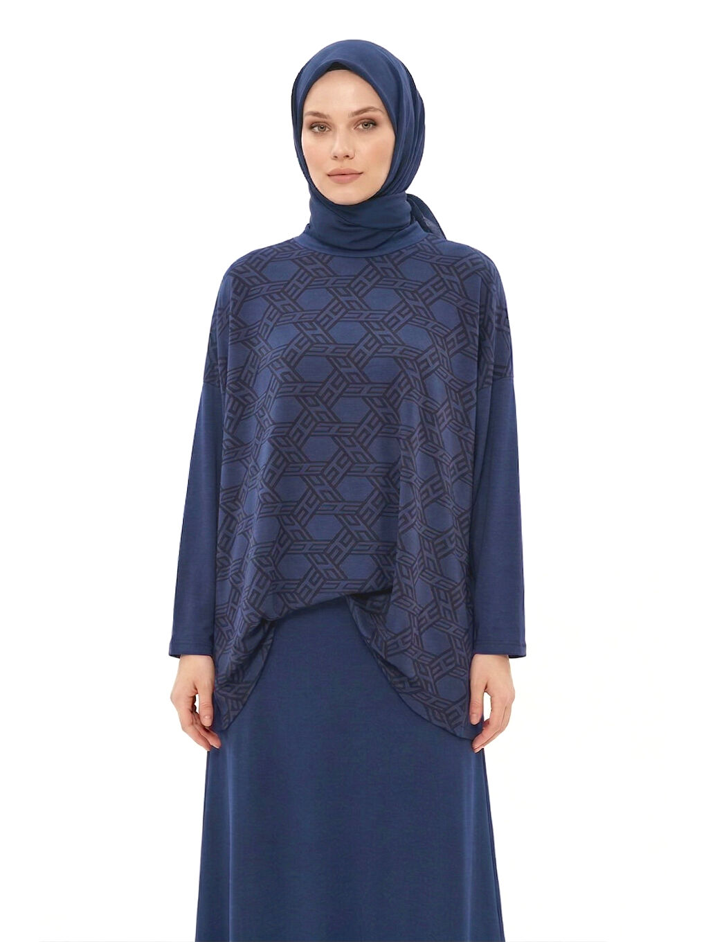 Desenli Detaylı Pantolonlu Takım 1058 İndigo-4