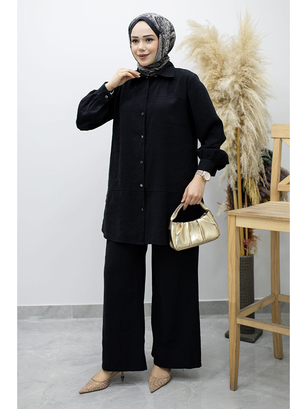 Düğmeli Modal Takım TSD260169 Siyah