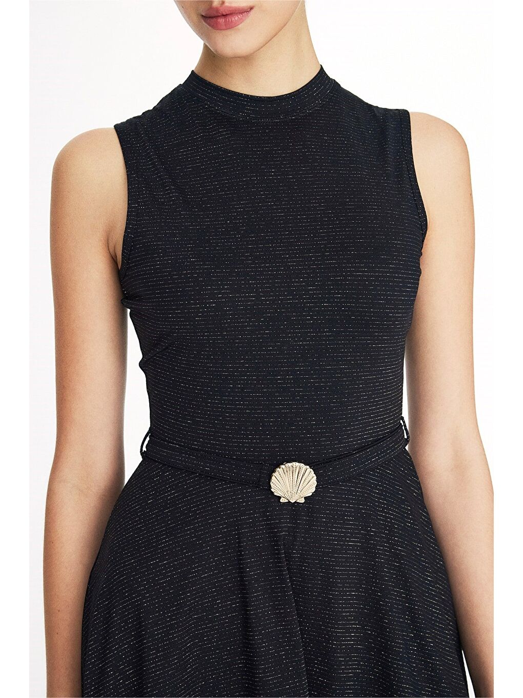 Vaha Koleksiyonu Simli Kumaş Siyah 4 Parça Yarı Kapalı Mayo Takımı 5079-5