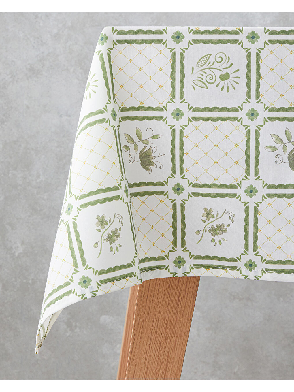 Botanical Garden Pamuk Polyester Masa Örtüsü 150x200 cm Beyaz - Yeşil-1